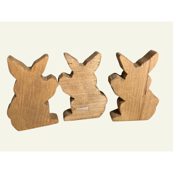 Handcrafted Wooden Easter Bunny Figures With Painted Details and Basket Design - Picture 7 of 9